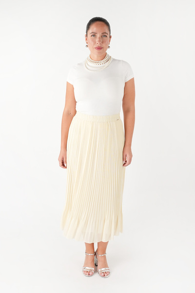 Guzella Kanun Pi̇li̇se Satin Striped Skirt with Ruffle Skirt