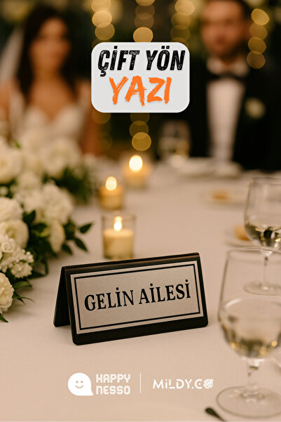 Happynesso Masa Yazısı Serisinden SİYAH Pleksi Üstü ÇİFT yön SILVER Metal “GE...