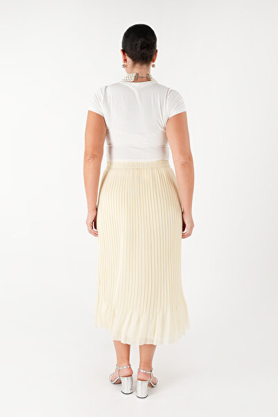 Guzella Kanun Pi̇li̇se Satin Striped Skirt with Ruffle Skirt