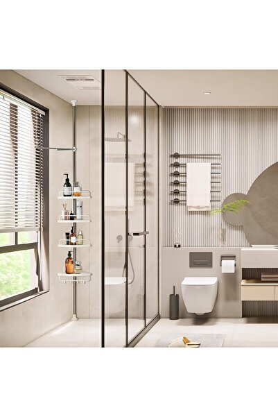 Generic رف حمام متعدد الزوايا بأربع طبقات، فضي/أبيض