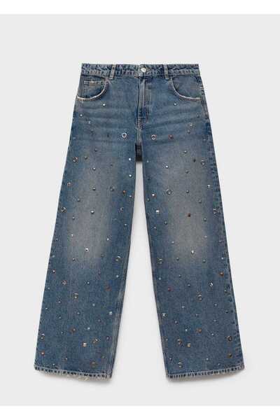 MANGO Woman Düz kesim delikli jean pantolon