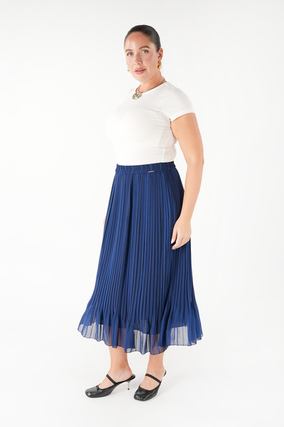 Guzella Kanun Pi̇li̇se Satin Striped Skirt with Ruffle Skirt