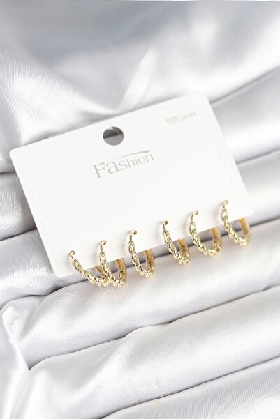 Clariss YRTCL Gold Renk Burgu Halka Model 925 Ayar Gümüş Çivili Pirinç Küpe Seti