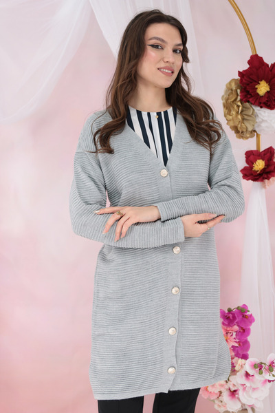 Trend Land Long gray cardigan with buttons