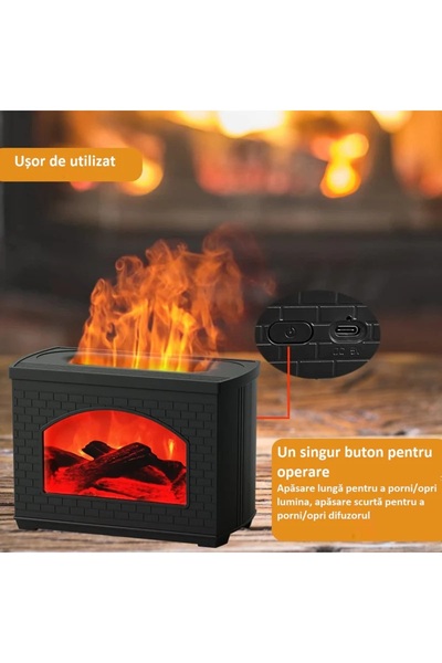 de Umidificator cu efect flacară șemineu, difuzor uleiuri esențiale, aroma terapie, 270 ml