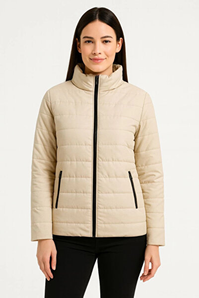 IVORA WEAR Women's Bomber Jacket – Water Repellent Fabric, Quilted Lining, Zipper Closure, Winter – Beige