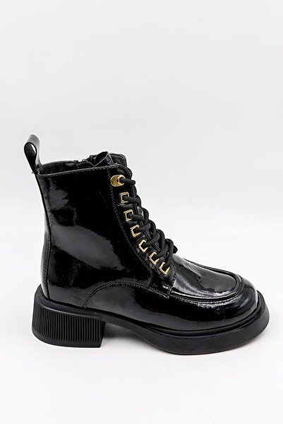 KRISTE BELL KristeBell İthal Özel Seri Rugan Bağcıklı Fermuarlı Bot KB1002 - Siyah Rugan - 36