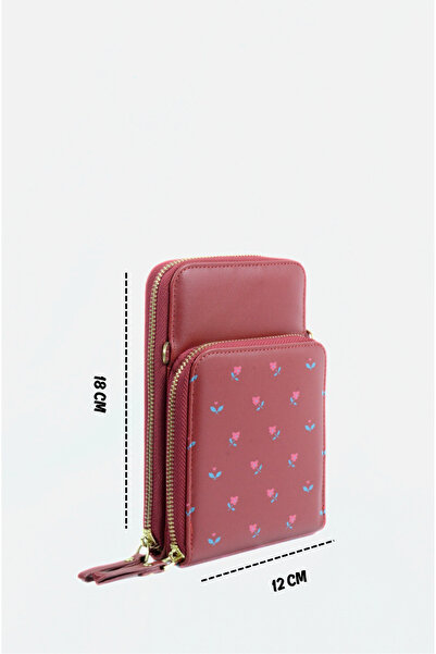 Mazel Design 001 Genuine Leather Floral Pattern Zippered Crossbody Imported Wallet Bag - Multi-Compartment Phone Compartment