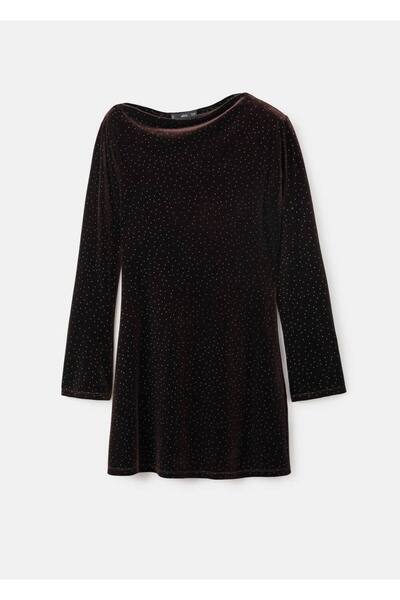 MANGO Woman Parlak asimetrik kadife elbise