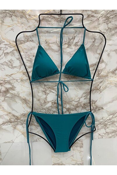 VAJESTO Women's Petrol Blue Lycra Side Tie Halter Neck Stylish Drawstring Tri...