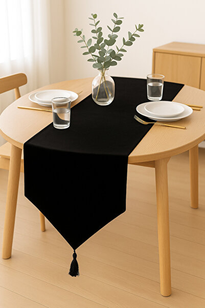 TAKI DERYASI Luxury Runner Tablecloth Rustic Chic Tassels Decorative Table Cover 35X150 cm