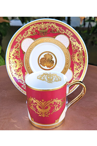 Alessa Tek Kişilik Gold Kahve Fincan Seti Bordo - A