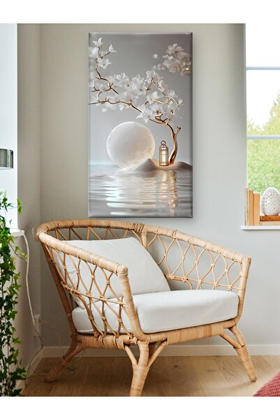 ESLEM AY IŞIĞINDA ÇİÇEKLER - BEYAZ ÇİÇEK - DOLUNAY - BASKI KANVAS TABLO