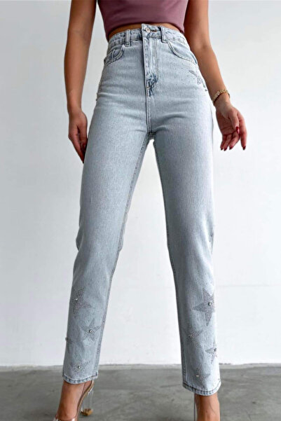 FashionForYou Women's boyfriend jeans with Snow Stars pattern, high waist, an...