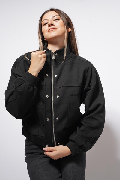 Pafi Moda سترة دوسي ذات تفاصيل مميزة باللون الأسود