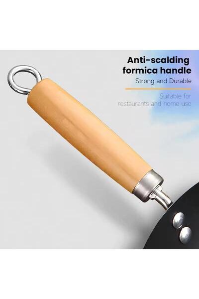 MOSTAFA 24cm Heavy Duty Steel Wooden Handle Frying Pan