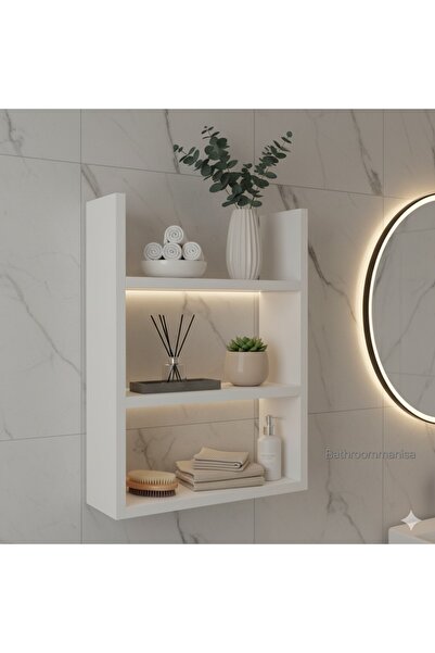 Bathroommanisa lavabo üstü banyo düzenleyici beyaz mdf raf