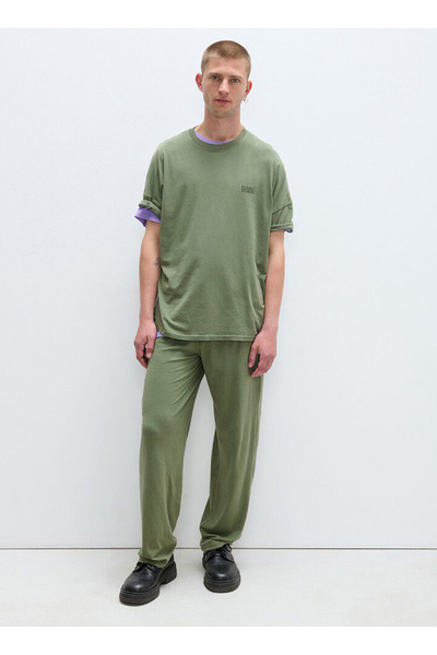 American Vintage Bisiklet Yaka Haki Erkek T-Shirt MPYM02AH25FEUILVIN