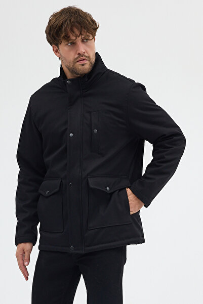 STONCS Erkek Siyah Dik Yaka Pamuklu Mont