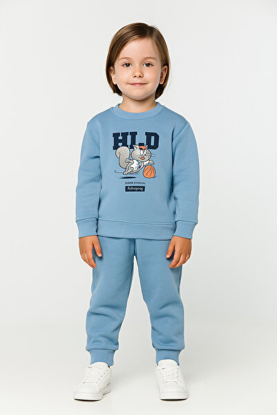mb kids Sincap Baskı Şardonlu İçi Polar 3 İp Erkek Çocuk Eşofman Takım