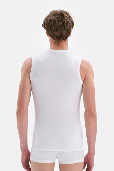 Dagi White Combed Cotton Crew Neck Sleeveless Men's Tank Top