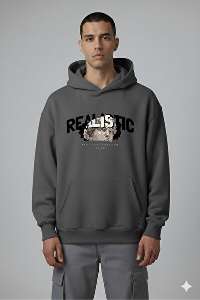 LORVEX سويت شيرت كبير الحجم للجنسين بطباعة أمامية واقعية