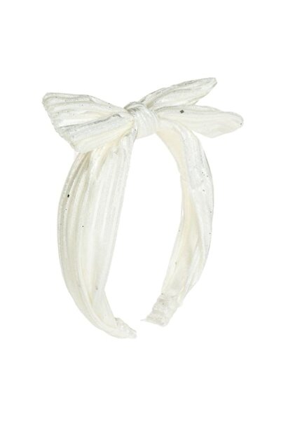 ANTBRO - Bentiță lată pentru fete cu fundă albă și pietre argintii