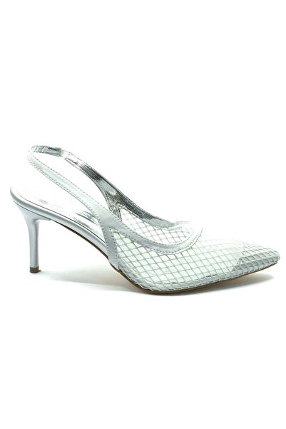 KOCAMANLAR Feles Thin Heeled Mesh Women's Shoes Silver