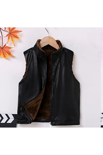 shop Suni deri siyah unisex yelek fermuar kapatma