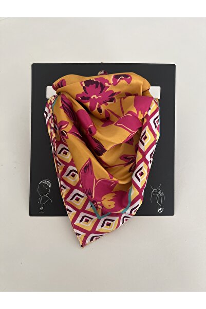 BusradanDesign وشاح ساتان مطوي بنقشة زهور 55*55 سم