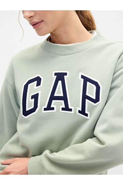 GAP Kadın Yeşil Logo Bisiklet Yaka Fleece Sweatshirt