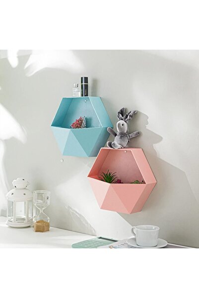 PadForce Raft de perete hexagonal, spațiu decorativ pentru plante, ceasuri, 26,5 × 23 × 6,5 cm - Albastru