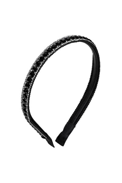 ANTBRO Bentiță de păr pentru femei, subțire, neagră, cu strasuri mici și pietre mari