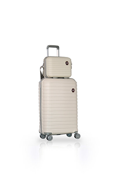 GROUND Vanille Gar Orta Boy Valiz + Makyaj Çantası Kemik Gri - 10663