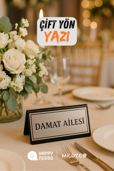 Happynesso Masa Yazısı Serisinden SİYAH Pleksi Üstü Çift Yön SILVER Metal “DA...