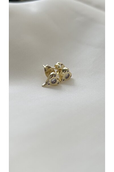 SteelbyBD Çelik Kararmaya Dayanıklı Minik Kalp Model Taşlı Gold Küpe