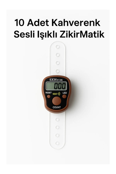 LookBuyTake 10 قطع من أجهزة التسبيح الرقمية ذات الضوء والصوت البني – عداد تسب...