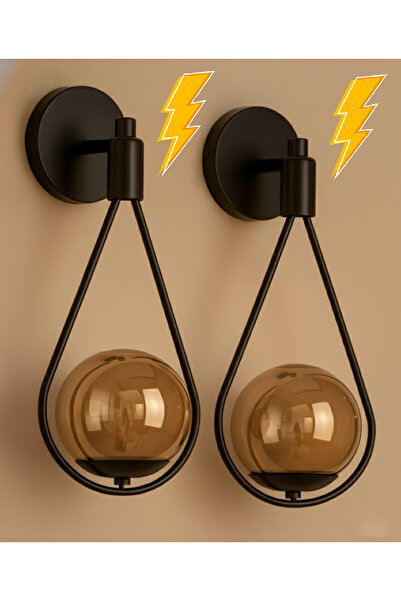 gaziantepavize 2li Badem Siyah Kasa Bal Glop Camlı Elektrikli Aplik ( Pilli Değildir )