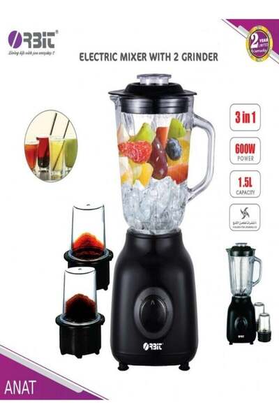 Orbit خلاط كهربائي 3 في 1 مع مطحنتين 1500 مل 600 واط