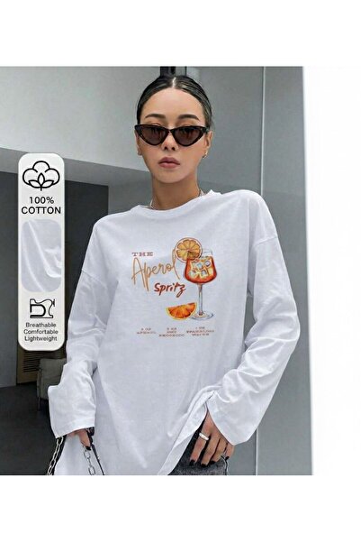 Machetta Women's Cocktail Spritz Printed Long Sleeve Slim T-Shirt