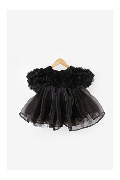 LC Waikiki Siyah Gül Detaylı Tül Etekli Kız Çocuk Elbise - Nelia