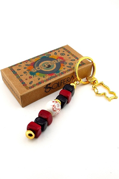 Solfera Burgundy Black Original Murano Glass Beaded Bag Ornament Cat Charm Keychain Ky068