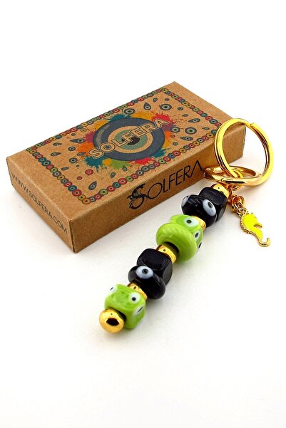 Solfera Green Black Murano Glass Evil Eye Beaded Bag Ornament Sea Horse Charm Keychain Ky064