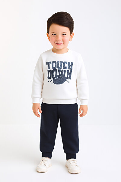 mb kids طقم رياضي للأولاد من تاتش داون بطباعة مميزة وبطانة داخلية من الصوف بث...
