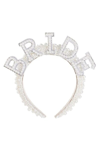 ANTBRO Bridal Hair Crown White with "BRIDE" Print, Beads and Rhinestones