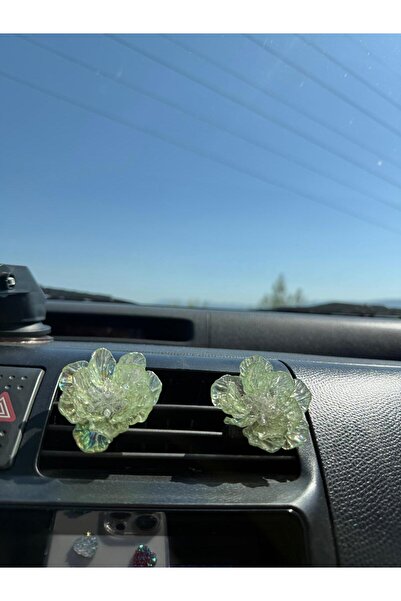 Çiçek Antalya Handmade Green Flower Design Air Conditioner Ornament – Decorative Vehicle Accessory with Shiny Stones