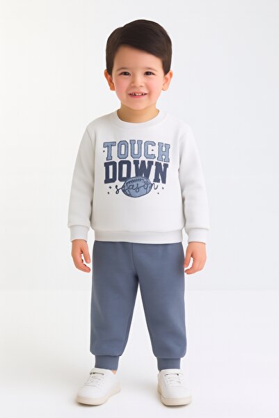 mb kids طقم رياضي للأولاد من تاتش داون بطباعة مميزة وبطانة داخلية من الصوف بث...