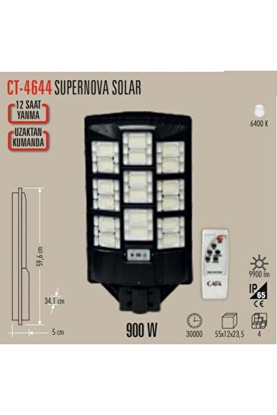 Cata CT-4644 Solar Sokak Lambası 900W IP65 Uzaktan Kumandalı Güneş Enerjili B...