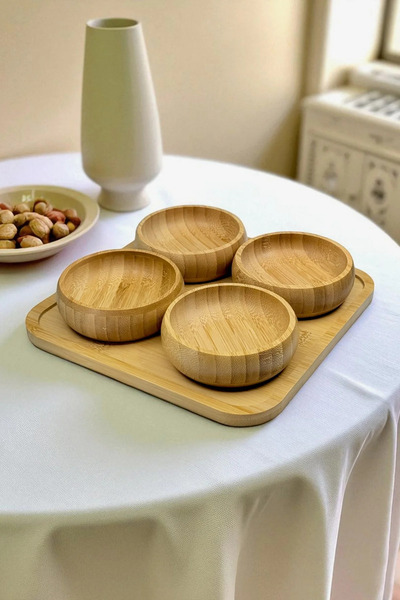 Raakmadezanmir 4-Piece Natural Bamboo Snack Bowl Set with 4 Round Compartment...