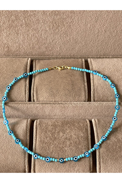 Rupen Kraft 14 Ayar Çift Altın Dorika Detaylı Firuze Taşlı Nazar Boncuklu Alt...